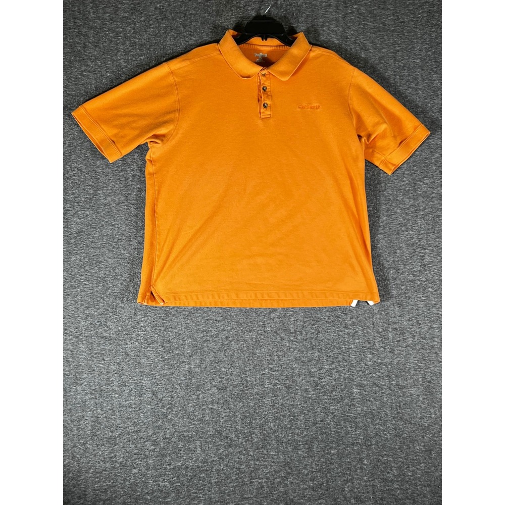 Carhartt‎ Mens XL Orange Short Sleeve Cotton Pique Polo Shirt Workwear Logo